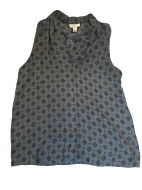 Loft Outlet Womens Sleeveless Tank Blouse M Gray & Navy Geometric Print Spring
